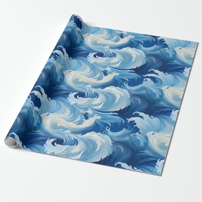 Cadeau Majestic Blue Surge : Ocean Waves Wrapper Papier (Déroulé)