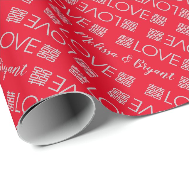 Cadeau Mariage chinois double bonheur papier enveloppemen (Coin rond)