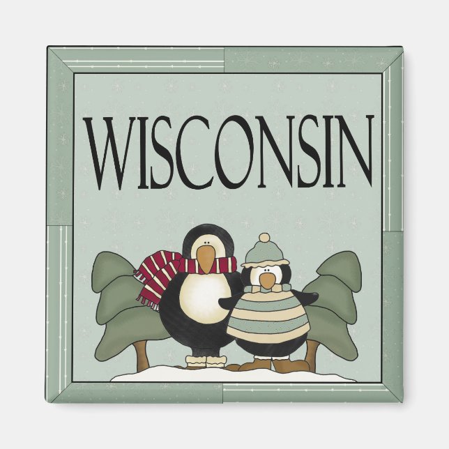 Cadeau mignon du Wisconsin Penguin Magnet (Devant)