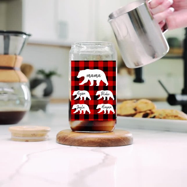 Cadeau moderne Rouge Plaid Et Blanc Mama Ours (Créateur téléchargé)