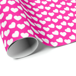 Cadeau Motif blanc de coeur sur le papier d'emballage