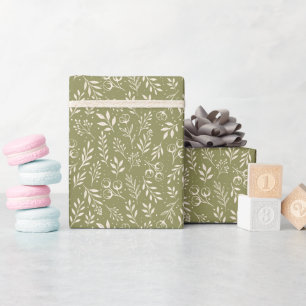 Cadeau Motif botanique vert olive - rouleau de papier d'e