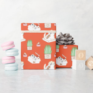 Cadeau Motif Cute Kitty En Papier Rouge