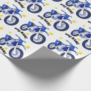 Cadeau Moto bleu et papier d'enveloppement de message per