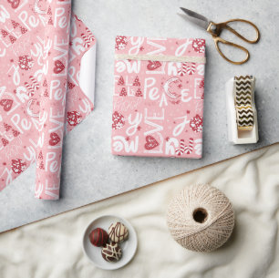 Cadeau Mots Festifs Papier à enveloppement rose et rouge