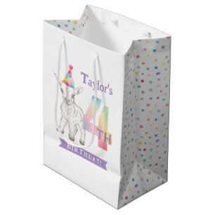 Cadeau Moyen Cute Goat Farm Animal Pastel 4e Anniversaire Sac