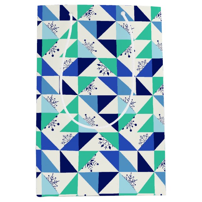 Cadeau Moyen Patchwork Snowflakes - Arrière - plan léger - Sac  (Devant)
