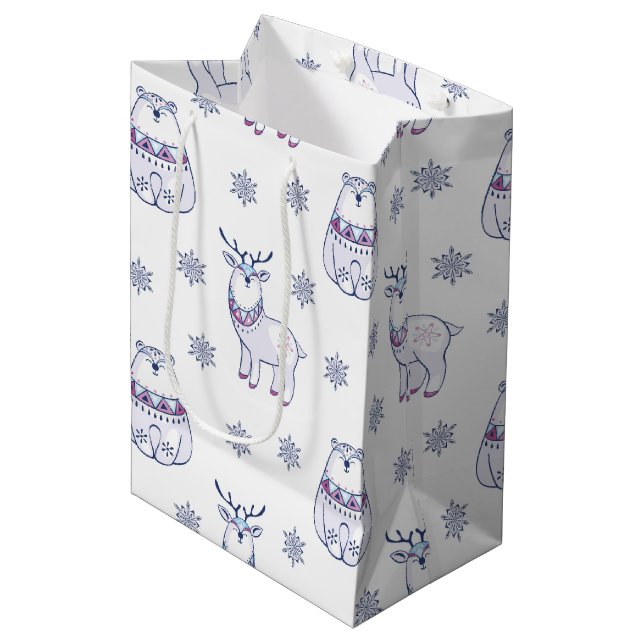 Cadeau Moyen Sac à cadeaux avec ours polaires et rennes (Devant Angle)