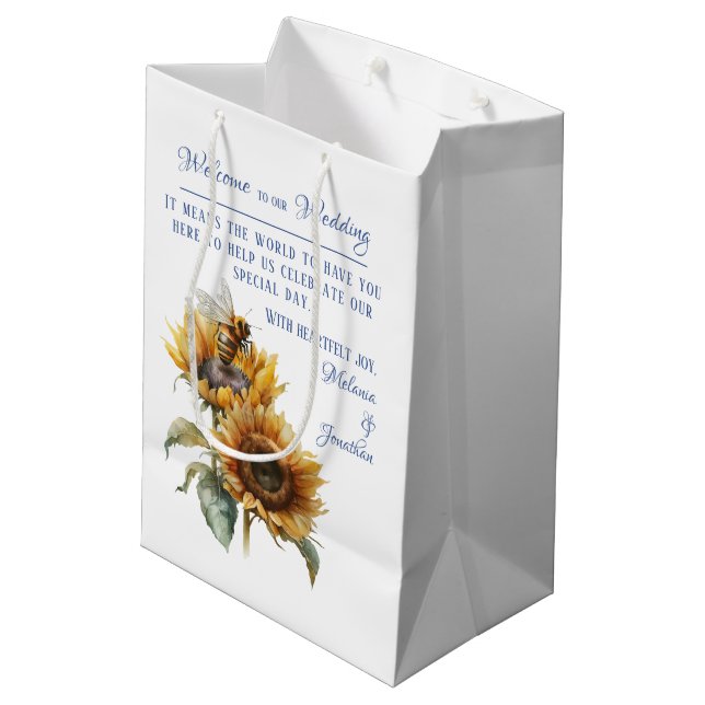 Cadeau Moyen Sac de bienvenue du Mariage de tournesol rustique (Dos Angle)