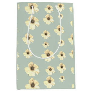 Cadeau Moyen Sac en papier couleur crème à motif floral et vert