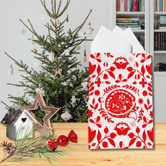 Cadeau Moyen Sac en papier motif renard endormi d'art populaire (Créateur téléchargé)