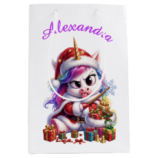 Cadeau Moyen Sac personnalisé avec un nom et un joli licorne de