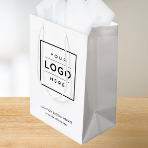 Cadeau Moyen Sac Shopping Personnalisé Logo d'Entreprise Blanc