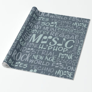 Cadeau Musique Genres Word Collage papier d'emballage