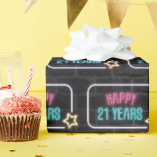 Cadeau Neon 21e Anniversaire Marquee Sur Papier D'Emballa
