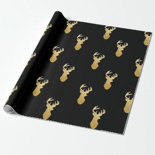 Cadeau Noir de papier d'emballage de motif de renne d'or