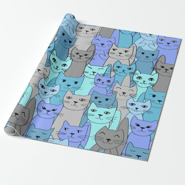 Cadeau Nombreux Blue Cats Design Wrapper Papier Rouleau (Déroulé)