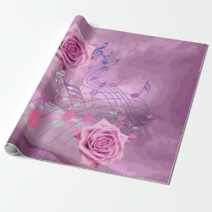 Cadeau Notes de musique rose et papier d'enveloppement Ro