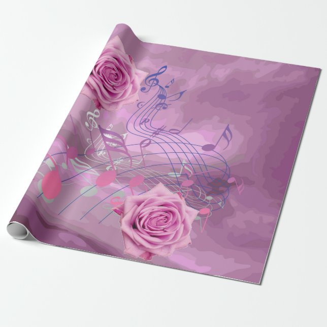 Cadeau Notes de musique rose et papier d'enveloppement Ro (Déroulé)