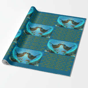 CADEAU OISEAUX DE L'AMOUR - PAPIER D'EMBALLAGE BLEU