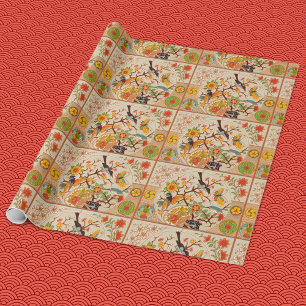 Cadeau Oiseaux et papillons enveloppant du papier