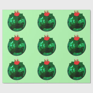 Cadeau Ornement vert avec Holly sur papier d'enveloppemen