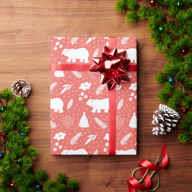 Cadeau Ours polaire Papier d'enveloppement de pin rouge d (Cadeau de vacances)