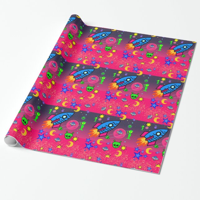 Cadeau Papier à enveloppement brillant, Aliens de vaissea (Déroulé)