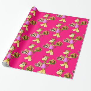 Cadeau Papier à enveloppement brillant, Giraffe Floral ro