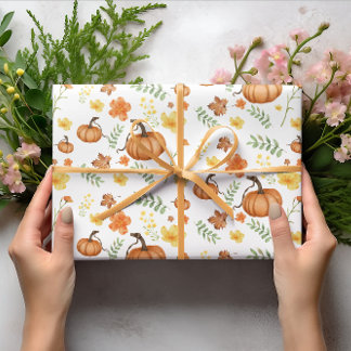 Cadeau Papier à enveloppement citrouille à fleur jaune