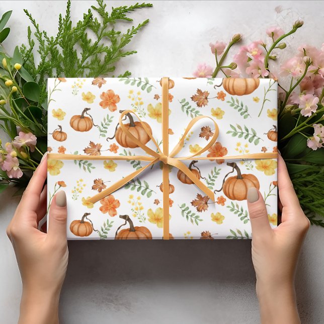Cadeau Papier à enveloppement citrouille à fleur jaune (Créateur téléchargé)