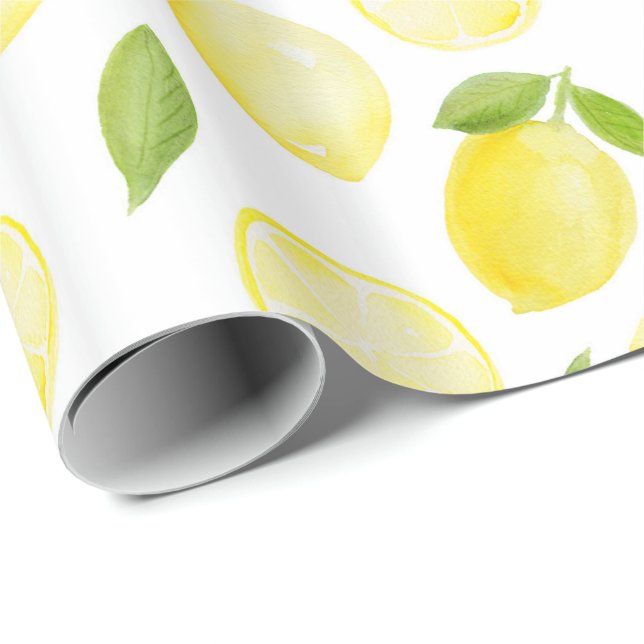 Cadeau Papier à enveloppement de citron jaune à l'aquarel (Coin rond)