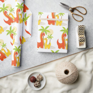 Cadeau Papier à enveloppement de dinosaure jaune rouge po