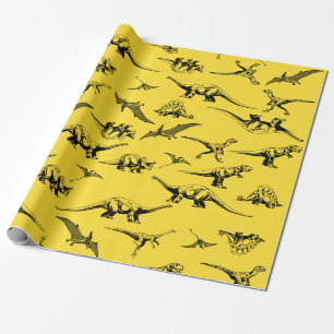 Cadeau Papier à enveloppement de dinosaures jaunes