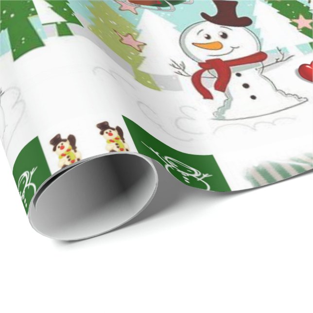 Cadeau Papier à enveloppement de Noël Aimer bonhomme de n (Coin rond)
