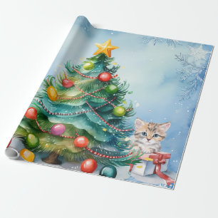 Cadeau Papier à enveloppement de Noël avec chats en train