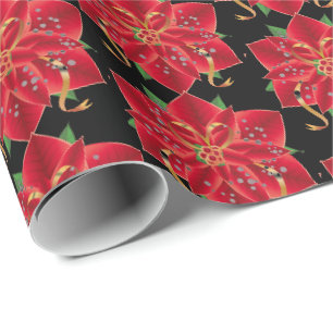 Cadeau Papier à enveloppement de Noël - Poinsettia rouge