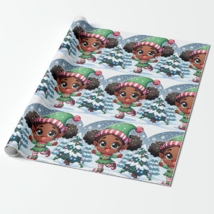 Cadeau Papier à enveloppement de Noël pour fille noire - 