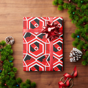 Cadeau Papier à enveloppement géométrique rouge noir