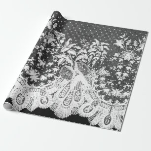 Cadeau Papier à enveloppement noir et blanc LACE ANTIQUE