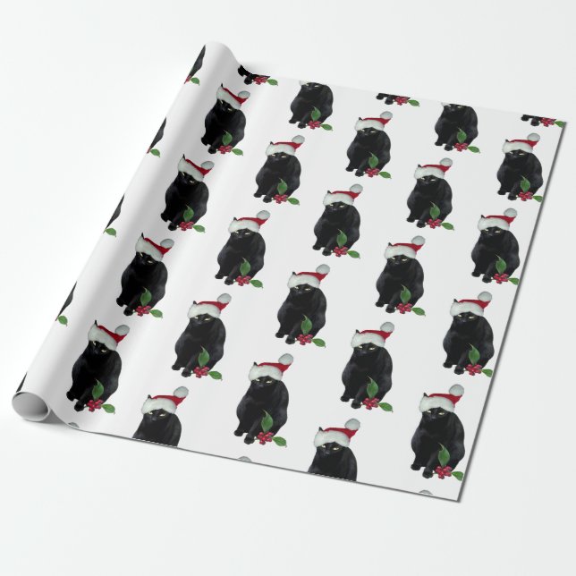 Cadeau Papier à enveloppement Père Noël Chat Noir (Déroulé)