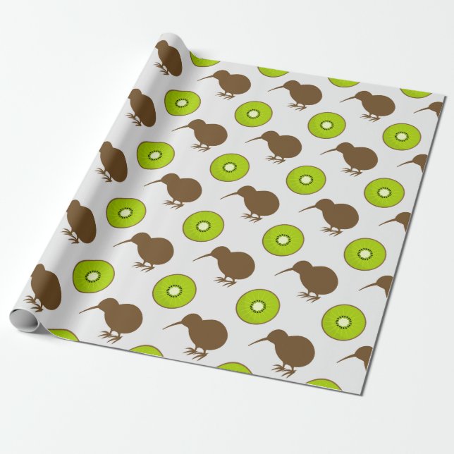 Cadeau Papier à enveloppement pour oiseaux et fruits Kiwi (Déroulé)