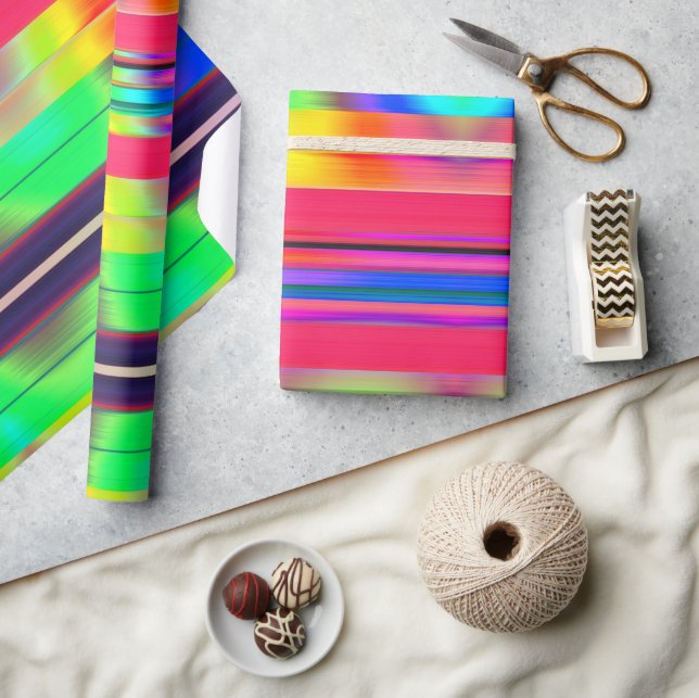 Cadeau Papier à enveloppement rayé arc-en-ciel néon (Artisanat)
