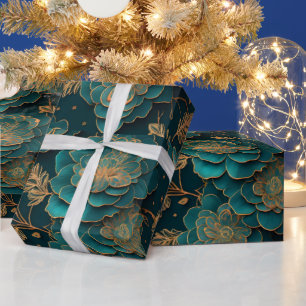 Cadeau Papier à enveloppement turquoise et bronze