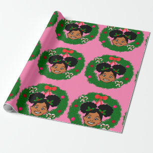 Cadeau Papier à envelopper, Afro-Américain fille Noël