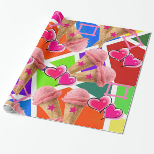 Cadeau Papier à envelopper brillant, crème glacée fraise