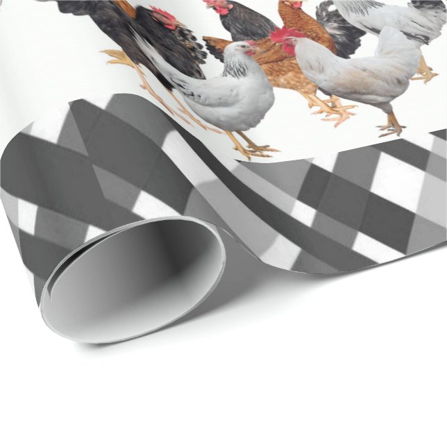 Cadeau Papier à envelopper brillant Poulets noir Plaid (Coin rond)