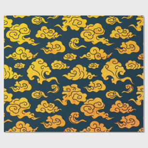 Cadeau Papier à envelopper CHINOIS NUAGE MOTIF JAUNE