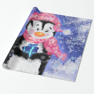 Cadeau Papier à envelopper de Noël Petit pingouin avec ca