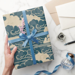 Cadeau Papier à envelopper MOTIF JAPONAIS NUAGE EN BLEU